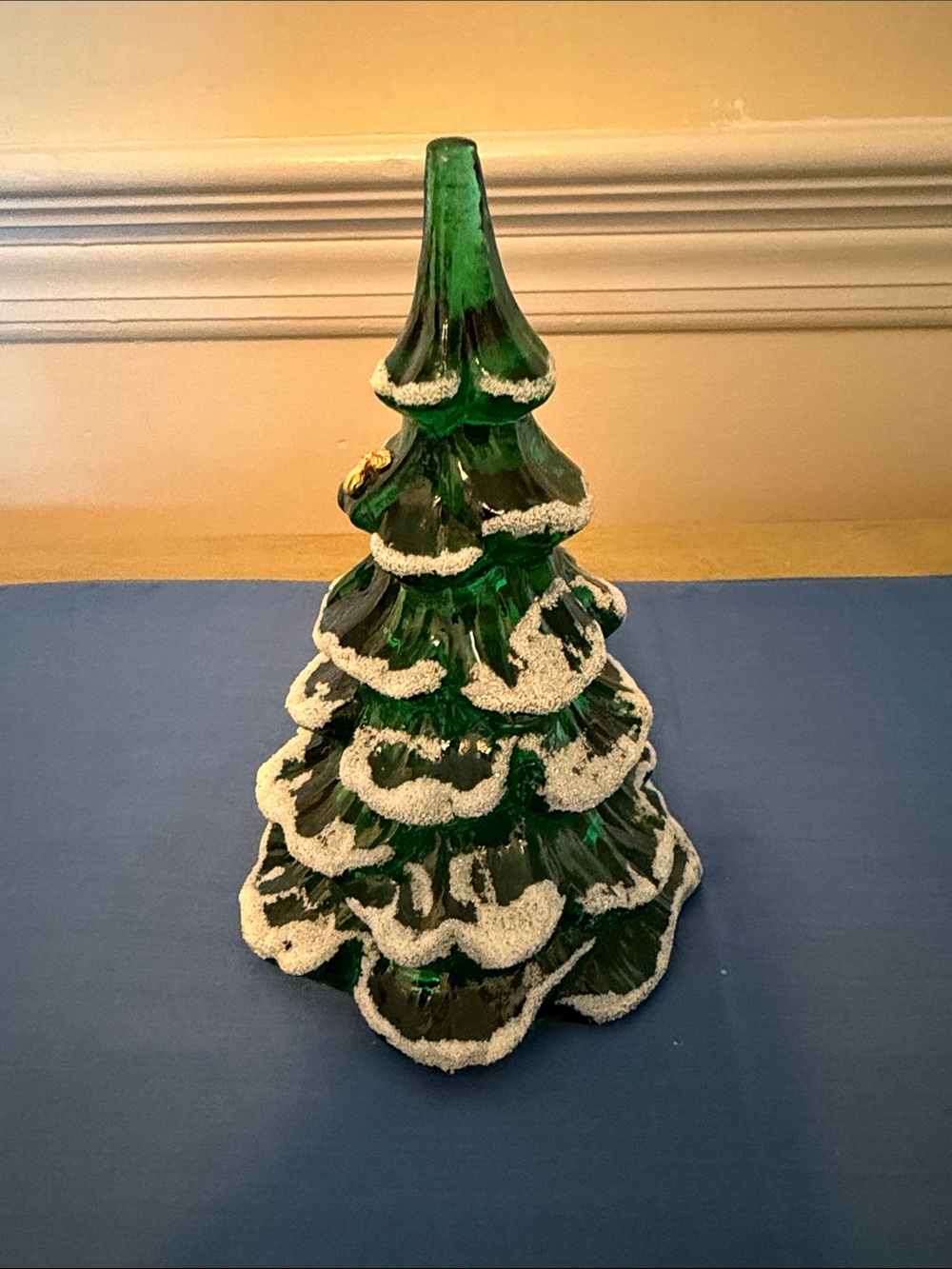 Fenton Green Ceramic Christmas Tree with Snow Accents